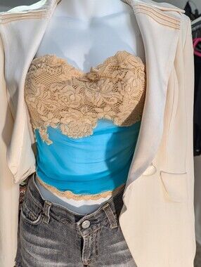 Frederick's of Hollywood Turquoise and Nude Lace Bandeau